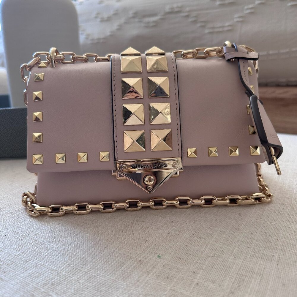 Michael Kors Gold Studded Crossbody Bag in Cream